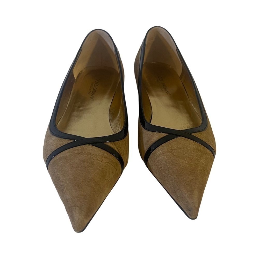 Vintage Dolce Gabbana Brown Leather Pointed Flat Shoes
